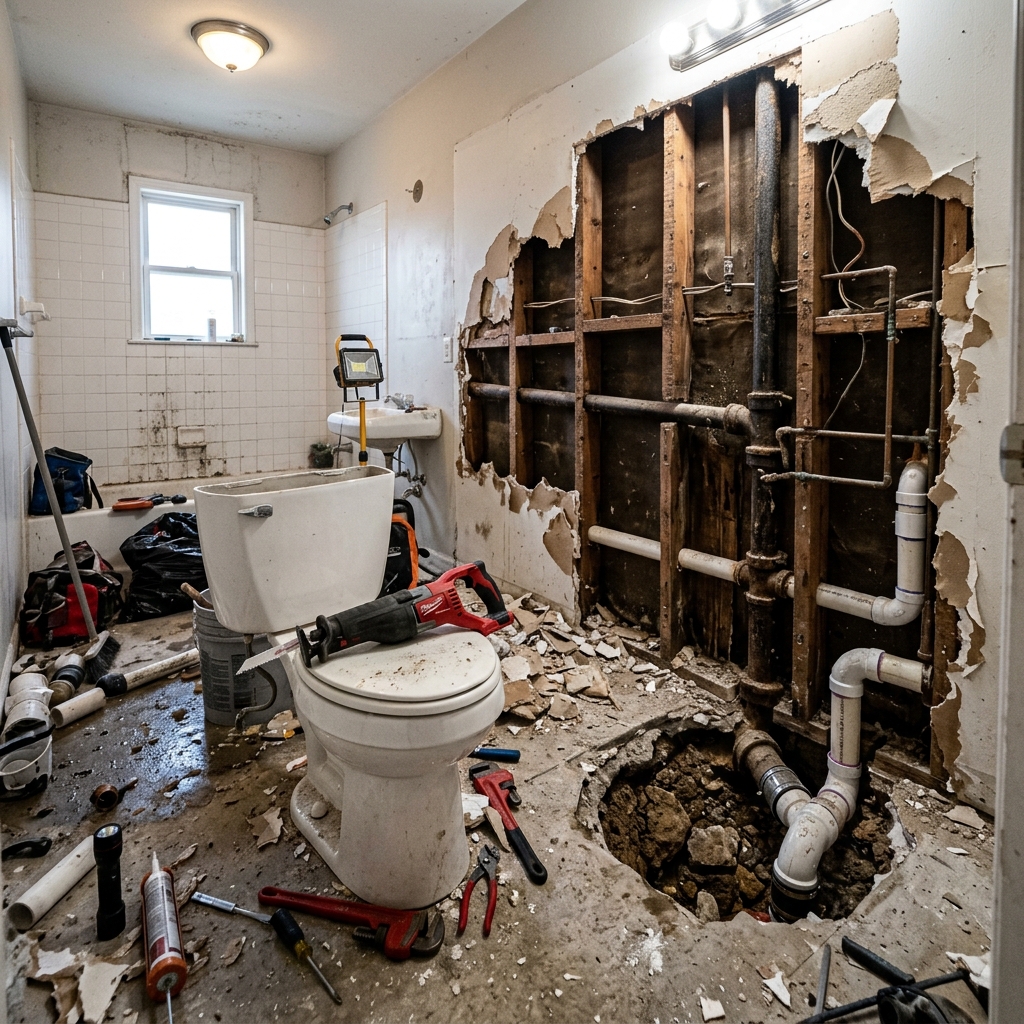 Emergency plumber fixing a burst pipe in Escondido